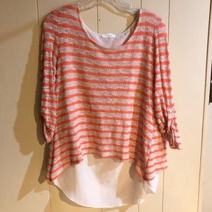 Orange and Cream Striped Knit Blouse w/ Sheer Back